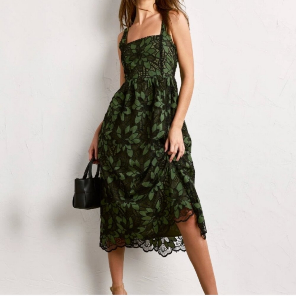 Just Me Green Lace Midi Dress - Picture 4 of 8